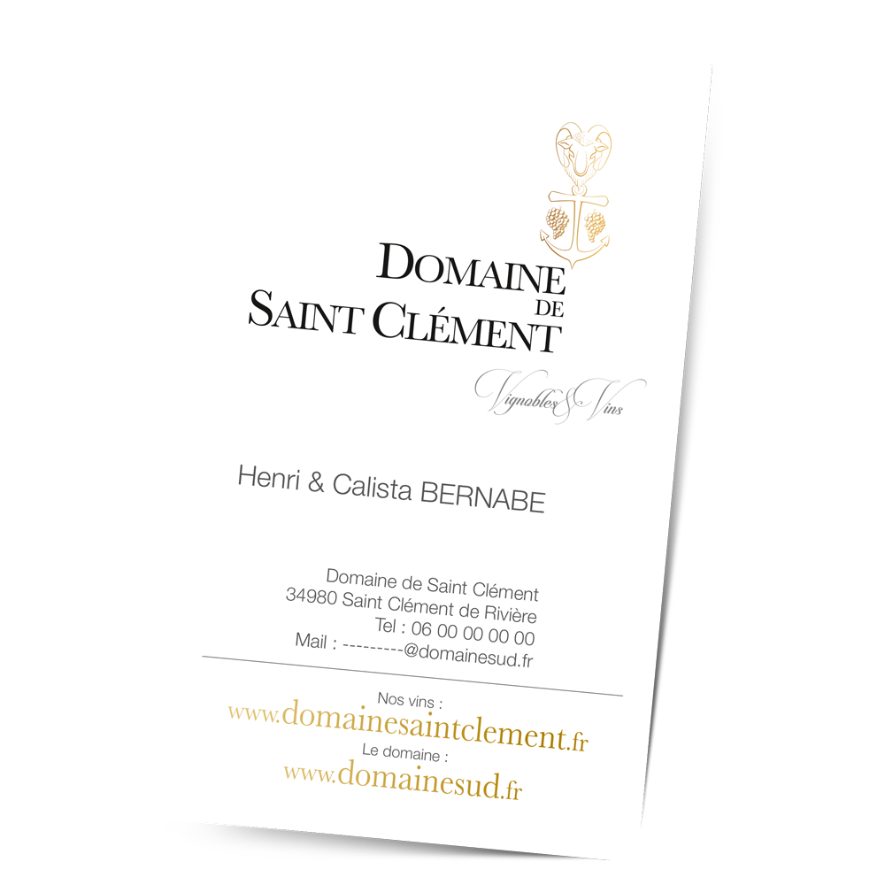 Design de la carte de visite vin avec blason du Domaine de Saint Clément