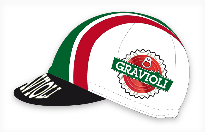 Décoration de la gapette de cyclisme Gravioli vue de profil