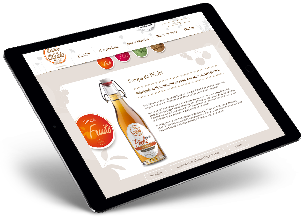 webdesign d'une fiche produit sirop sur tablette - Atelier Provence Saveurs