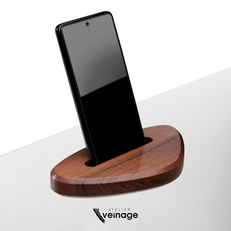 Support de téléphone en bois design - Noyer